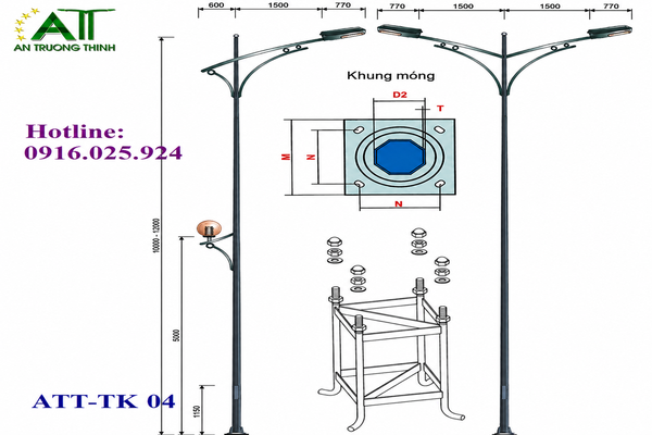 Báo giá trụ đèn chiếu sáng cao 6m, 7m mạ kẽm