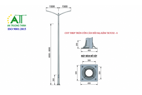 Báo giá trụ đèn chiếu sáng cao 8m, 9m mạ kẽm