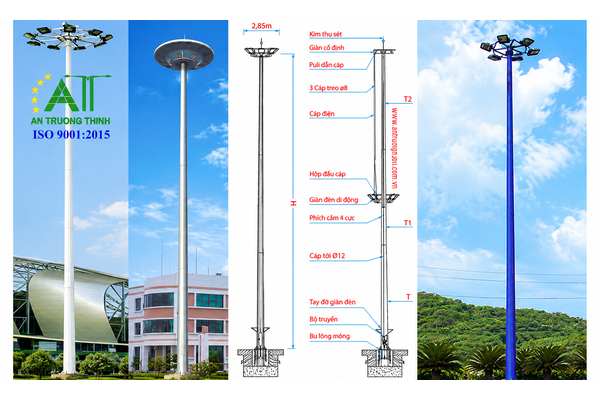 Báo giá trụ đèn chiếu sáng nâng hạ 17m đến 30m mạ kẽm