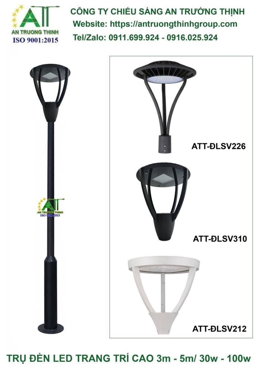 Cột Đèn Led Trang Trí Cao 3m - 4m, Đèn Led 40w - 50w - 60w - 80w