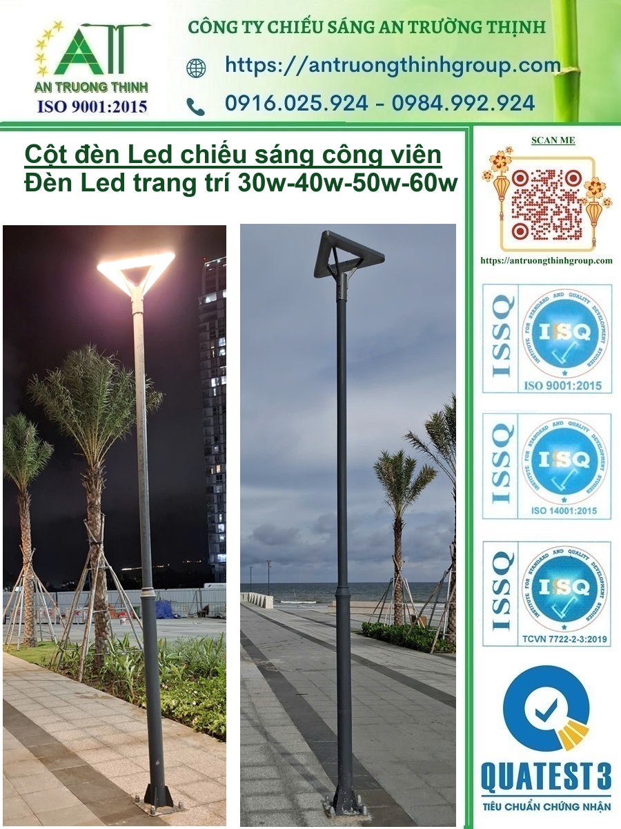 Cột Đèn Led Chiếu Sáng Công Viên 3m, 4m, Đèn Led 30w, 40w, 50w, 60w