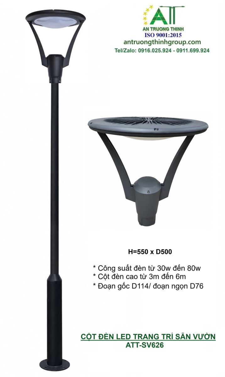 Cột Đèn Led Trang Trí Sân Vườn Cao 3m, 4m, Đèn Led 50w, 60w, 80w