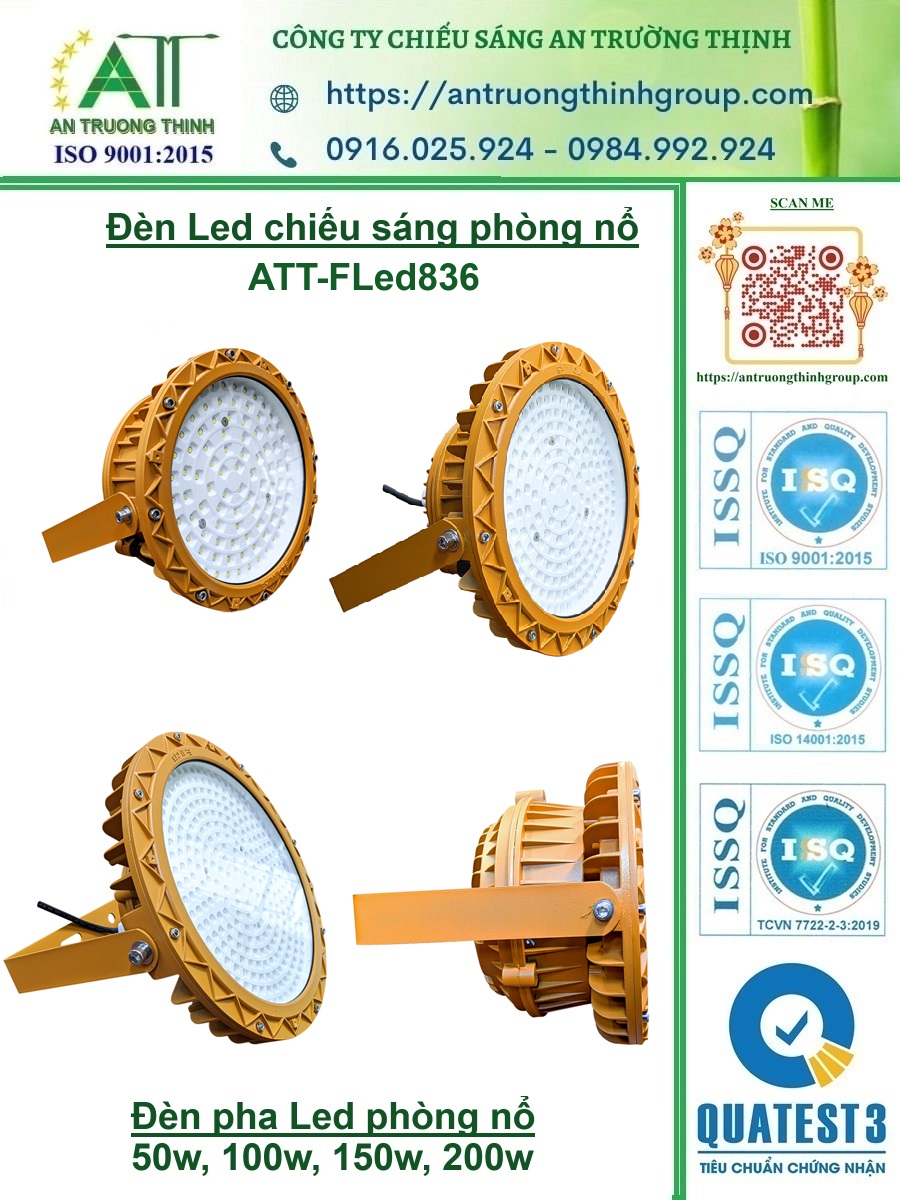 Đèn Led Chiếu Sáng Chống Cháy Nổ 50w 100w 150w 200w ATT-FLed836