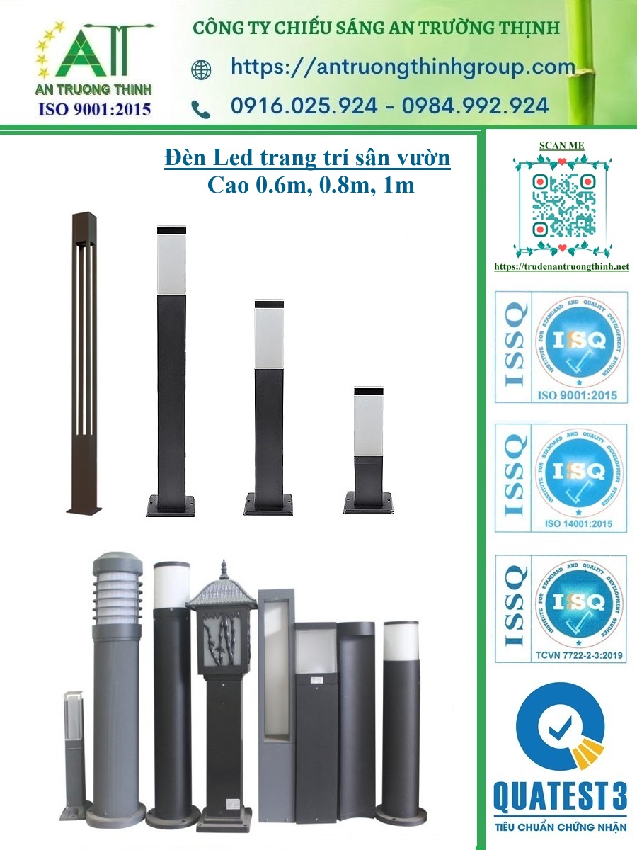 Đèn Led Trang Trí Chiếu Sáng Sân Vườn, Công Viên Cao 0.6m, 0.8m, 1m