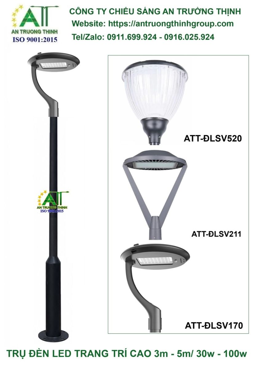 Trụ Đèn Led Chiếu Sáng Trang Trí Cao 3m-4m-5m, Đèn Led Trang Trí 50w-60w-80w