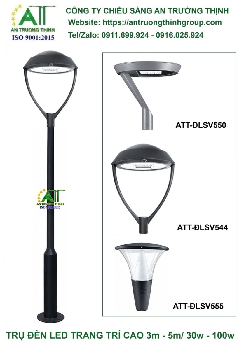 Trụ Đèn Led Trang Trí Sân Vườn, Cột Đèn 3m, 4m, 5m, Đèn 50w, 80w