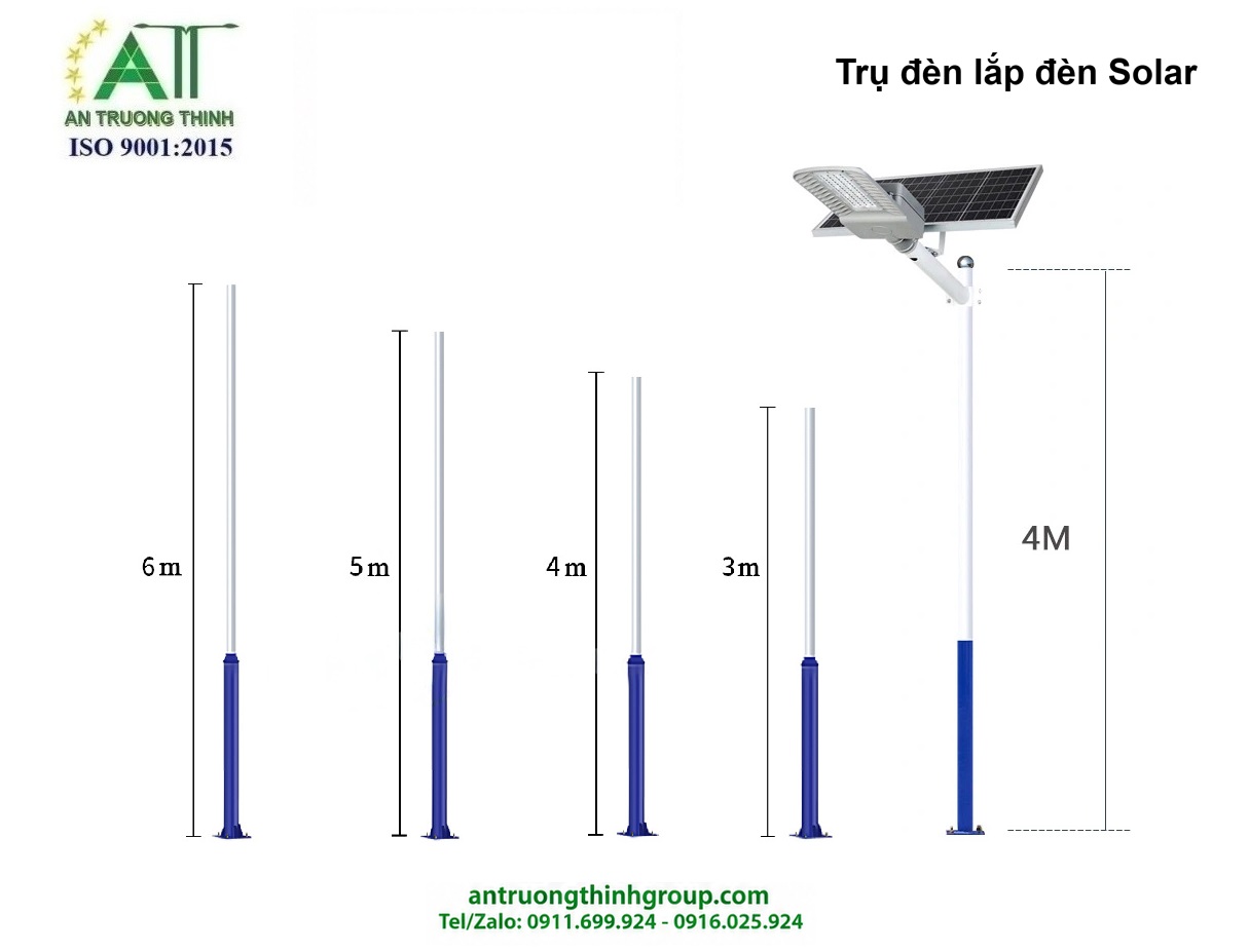 Trụ Đèn Solar Cao 3m - 4m - 5m - 6m Lắp Đèn Năng Lượng Mặt Trời